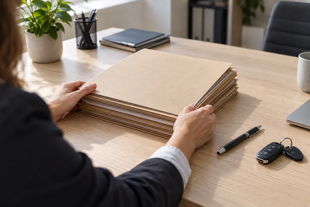 Dossier de financement d&rsquo;un véhicule préparé sur un bureau